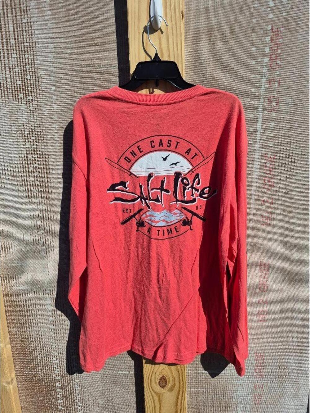 Salt Life Black XL Rare Tall New w/ Tags One Cast At a Time Fishing Shirt L/S - Picture 3 of 8